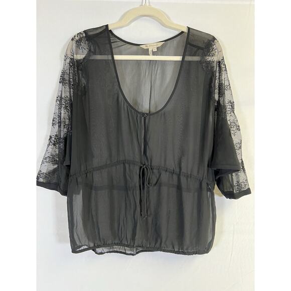 VTG BCBG Max AZRIA Sheer black blouse Size M lace cut out trim Wimsigoth - Picture 1 of 9